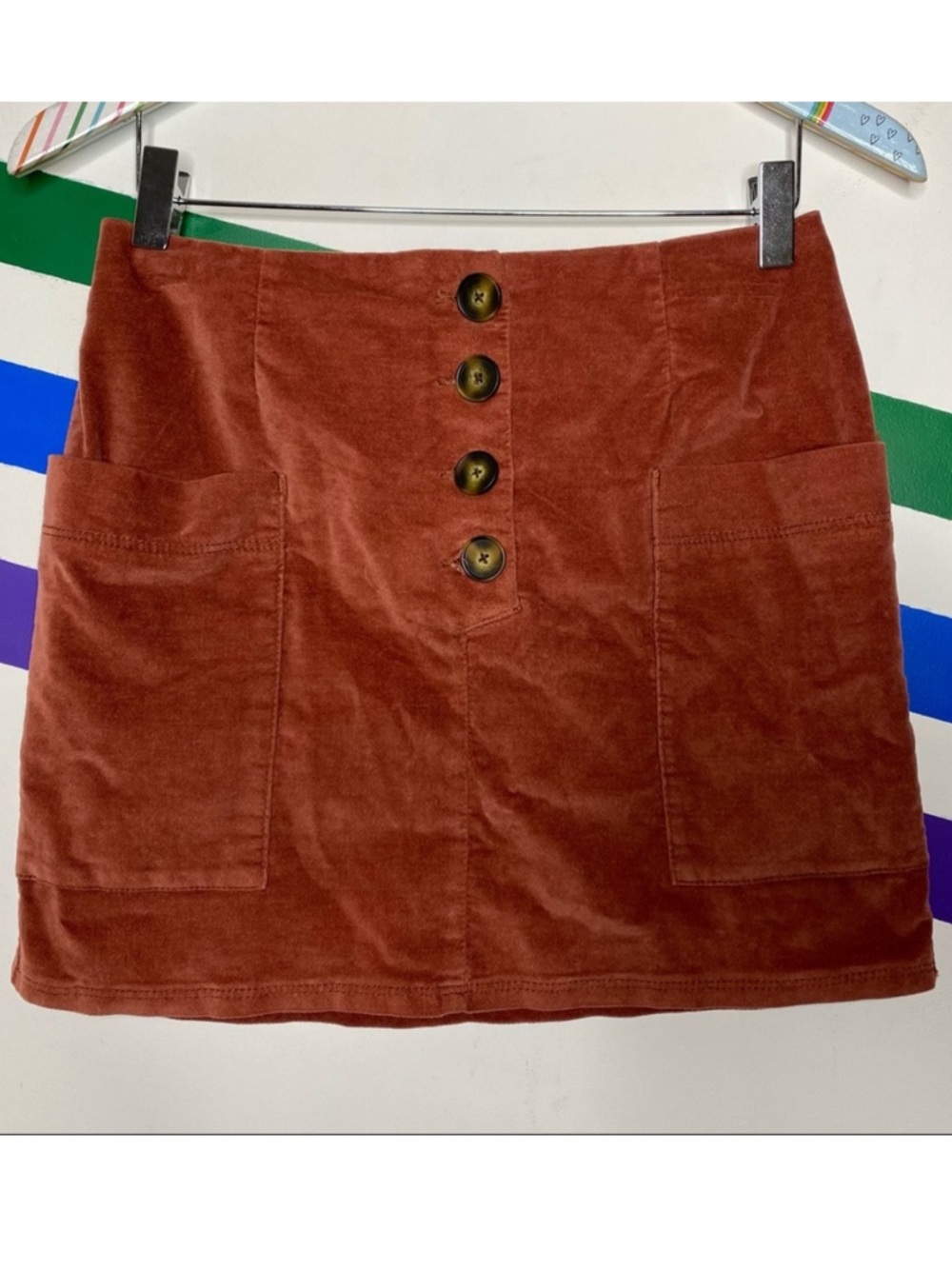 NEW BDG Urban Outfitters Burnt Orange Velvet Button-Front Mini Skirt - Small